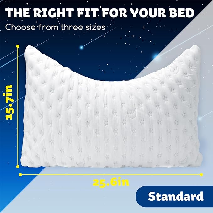 Cooling Side Sleeper Pillow for Neck and Shoulder Pain, Luxury Shredded Memory Foam Curved Bed Pillows for Sleeping Set of 2- Adjustable Standard Size- Washable Cover Crescent White