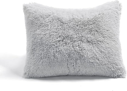 Lush Decor Emma Soft Fluffy Faux Fur Kids College Dorm Oversized Comforter Set, Twin-XL, Light Gray - Warm Plush 2 Piece Bedding Set
