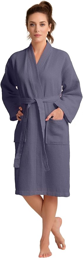 Luxurious Bathrobe for Women - Soft & Absorbent - Lightweigh & Comfort - Long & Kimono - Waffle & Cotton - Hotel/Spa Robe