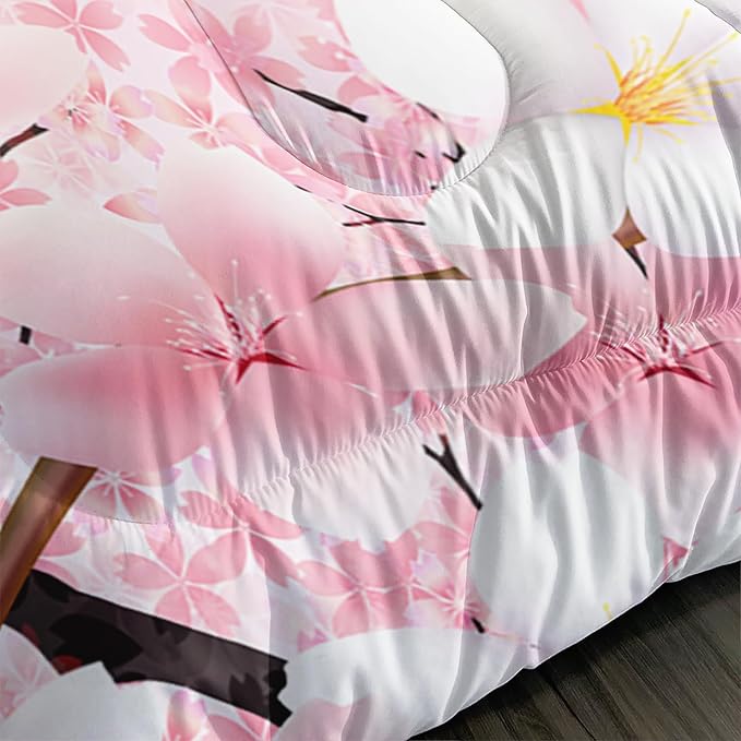 Kid Horse Comforter Set Full Room Floral Animal Theme Handsome Horse Chic Cherry Blossom Bedding Set 3D Wild Animal Decor Quilt Set for Girls Adult, 1 Comforter + 2 Pillowcases