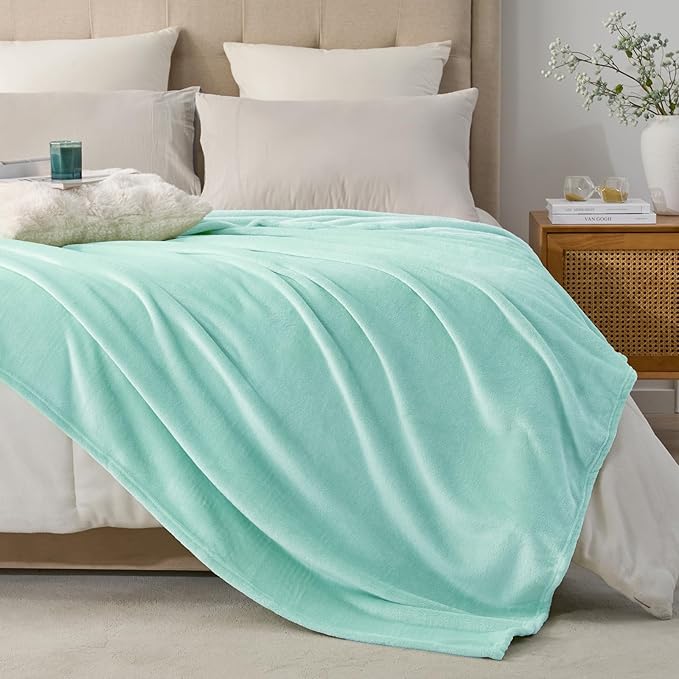 Hansleep Fleece Lake Green Twin Blanket, Super Soft Flannel Fuzzy Plush Cozy Blanket for All Seasons, Lake Green, Twin 60x80 Inches