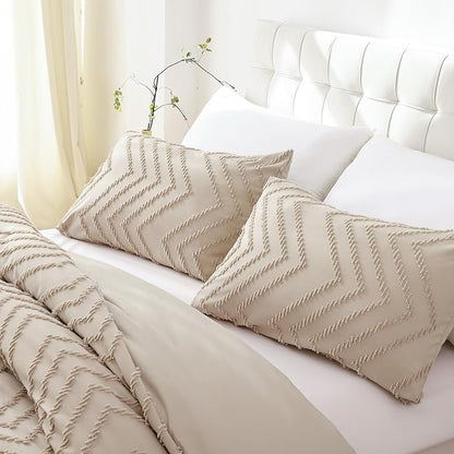 YIRDDEO Taupe Twin Comforter Set 2Pc, Boho Farmhouse Twinedding Set - Vertical Tufted Neutral Set with 1 Comforter 1 Pillowcase