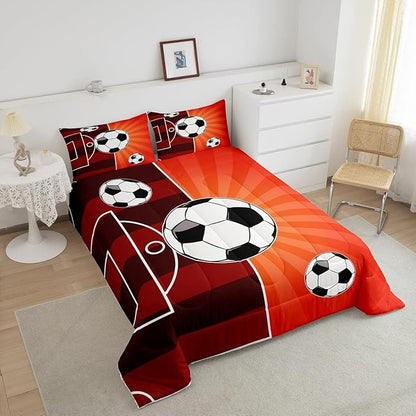 Feelyou Football Comforter Set Full Size Sports Themed Comforter Gift for Football Lover Bedding Set Soccer Ball Game Duvet Set Brown Orange Quilt Set