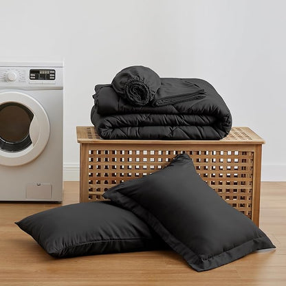 Love's cabin Twin XL Comforter Set Black, 5 Pieces Twin XL Bed in a Bag, All Season Bedding Sets with 1 Comforter, 1 Flat Sheet, 1 Fitted Sheet, 1 Pillowcase and 1 Pillow Sham