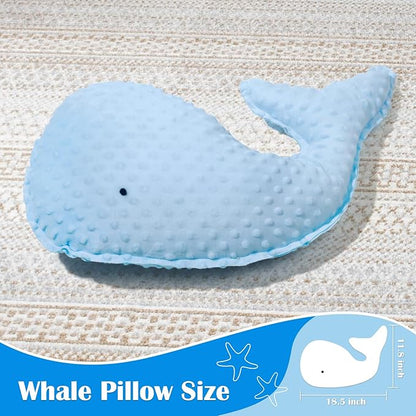 Marble Empire Whale Pillow Blue Whale Plush Throw Pillows with Free Style Edge,Stuffed Whale Coastal Ocean Decorative Pillow for Couch Sofa