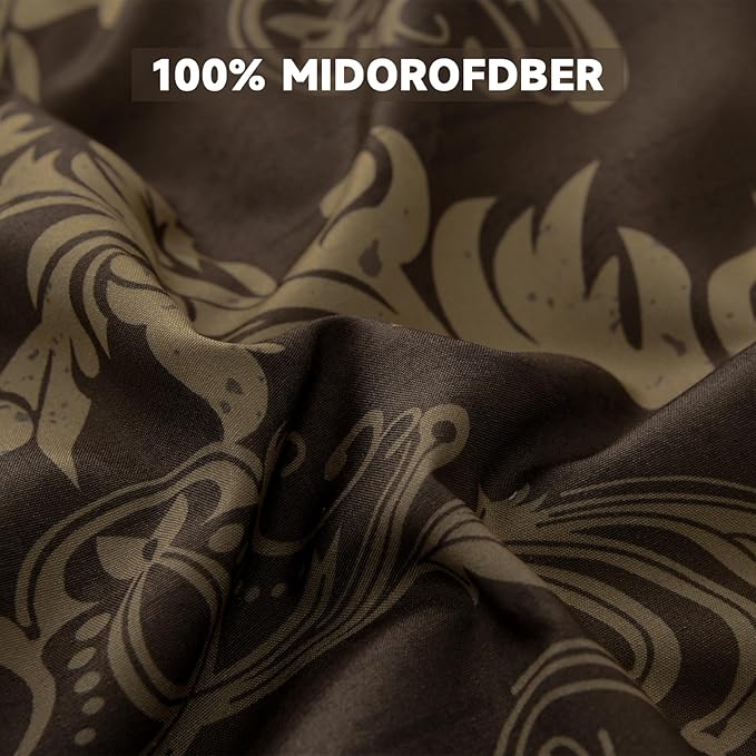 WONGS BEDDING Damask Comforter Set King Size, Coffee Gold Texture Design 7 Pcs Bed in a Bag Microfiber Comforter Bedding Sets -1 Comforter, 1 Flat Sheet, 1 Fitted Sheet, 2 Pillow Shams,2 Pillowcases