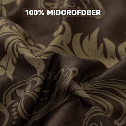 WONGS BEDDING Damask Comforter Set Queen Size, Coffee Gold Texture Design 7 Pcs Bed in a Bag Microfiber Comforter Bedding Sets -1 Comforter, 1 Flat Sheet, 1 Fitted Sheet, 2 Pillow Shams, 2 Pillowcases