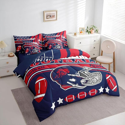 Feelyou Football 7 Pieces Comforter Sets Queen Size Kids Bedding Set for All Season Rugby Sports Football City Bed in a Bag with Comforter, Sheets, Pillowcases & Cushion Cover