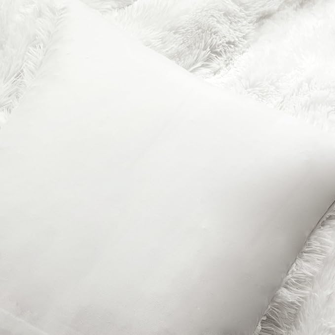 Lush Decor Emma Soft Fluffy Faux Fur Oversized Duvet Cover Set, King, White - Warm Plush 3 Piece Bedding Set