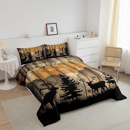 Feelyou Western Rustic Bear Comforter Set, Wooden Farmhouse Bedding Twin, Hunting Wild Animal Quilt Forest Animal Wildlife Hunting Bedding Comforter Sets Kids Boys Teens Adult Men Bedroom Decor