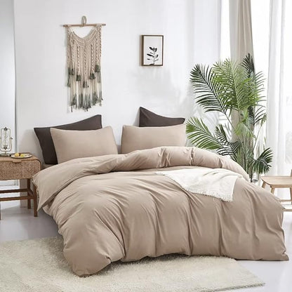CLOTHKNOW Khaki Full Size Comforter Sets Taupe Bedding Comforter Sets Soft Tan Bedding Beige Coffee Comforter with 2 x Pillow Cases