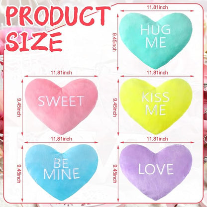 5 Pcs Valentine Heart Shape Pillow Conversation Heart Pillow Candy Cute Love Words Shaped Pillow Soft Throw Pillow Plush Cushion for Girls Friends Children Gift Living Dining Room
