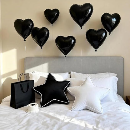 Star Pillow - Decorative Throw Pillows Floor Cushion Accent Pillow for Sofa Bed Couch Bedroom Black