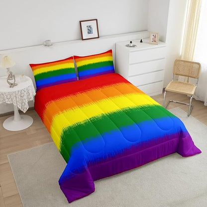 Feelyou Rainbow Bedding Set Colorful Rainbow Comforter Set for Kids Boys Girls Multicolor Comforter Ultra Soft Quilt Set 1 Comforter Set with 2 Pillowcases Full Size