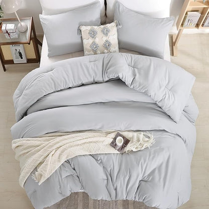 weigelia Full Size Comforter Modern Light Grey 3PCS Microfiber Bed Comforter Sets for All Season Comforter for Men, Women and Girls Soft Lightweight Bedding Set