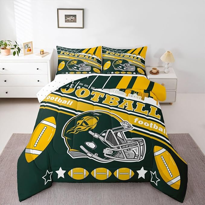 Feelyou Football Bedding Set Boys Girls Full Size Women Men Football City Comforter Rugby Sports Duvet Quilt Bedroom Decor