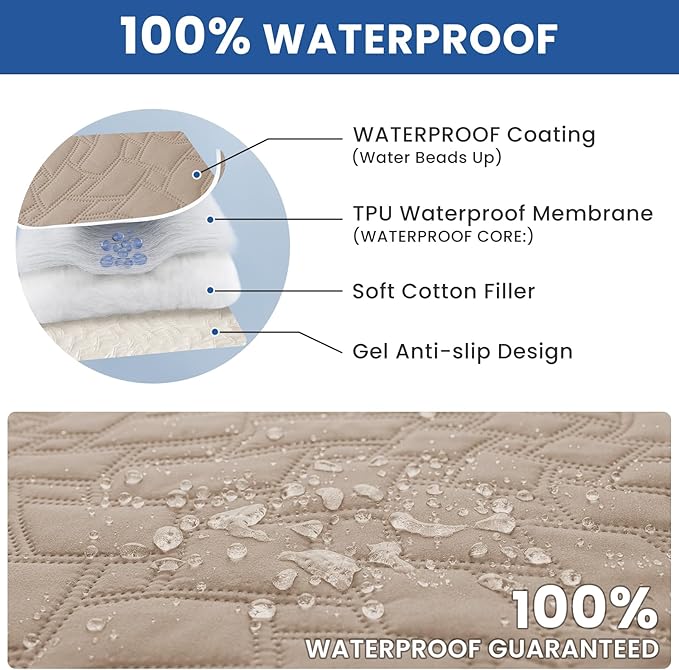 Waterproof Dog Bed Cover Pet Blanket, Soft Couch Cover for Dogs Washable, Non-Slip Dog Blanket Protect Furniture Couch Sofa Car for Puppy Large Dogs Cat (82x120 Inch, Khaki)