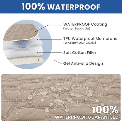 Waterproof Dog Bed Cover Pet Blanket, Soft Couch Cover for Dogs Washable, Non-Slip Dog Blanket Protect Furniture Couch Sofa Car for Puppy Large Dogs Cat (82x120 Inch, Khaki)