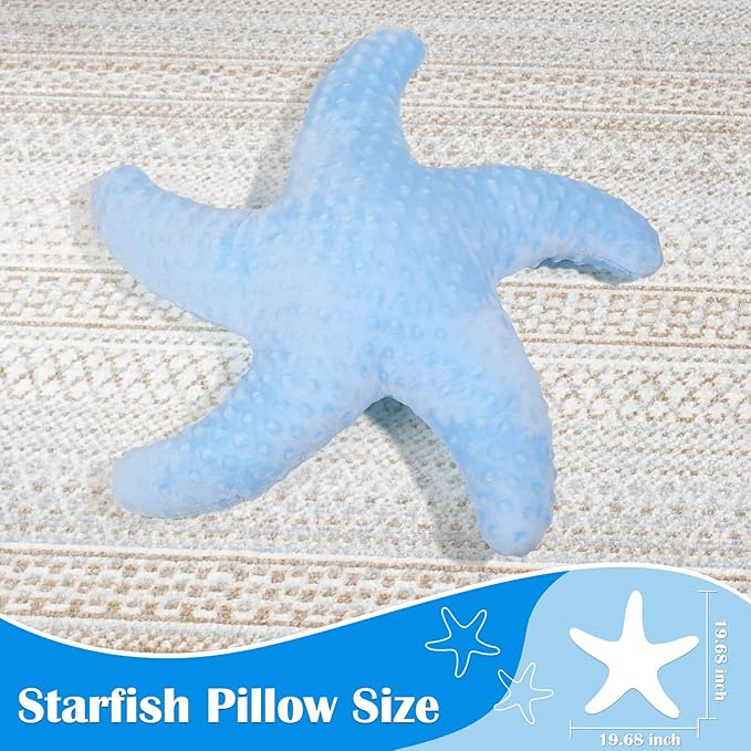 Marble Empire Starfish Pillow for Couch and Bed, Coastal Decor Throw Pillow, Ocean Beach Theme Accent Pillow for Living Room（Blue）
