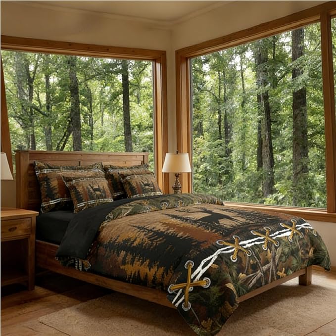 Erosebridal Deer 7 Piece Comforter Set Full Bed in a Bag | Country Camo Bedding Sets Mens Elk Moose Comforter and Sheet Set, Deer Comforter Set Woodland Animals Farmhouse Bed Sets,Cabin Hunting Decor