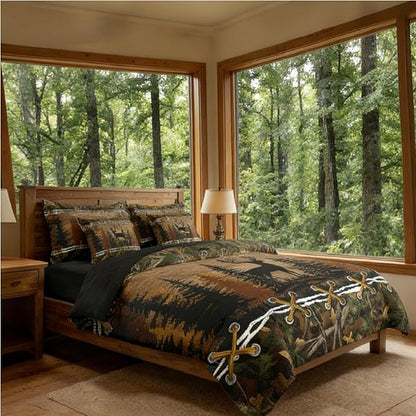 Erosebridal Deer 7 Piece Comforter Set Full Bed in a Bag | Country Camo Bedding Sets Mens Elk Moose Comforter and Sheet Set, Deer Comforter Set Woodland Animals Farmhouse Bed Sets,Cabin Hunting Decor