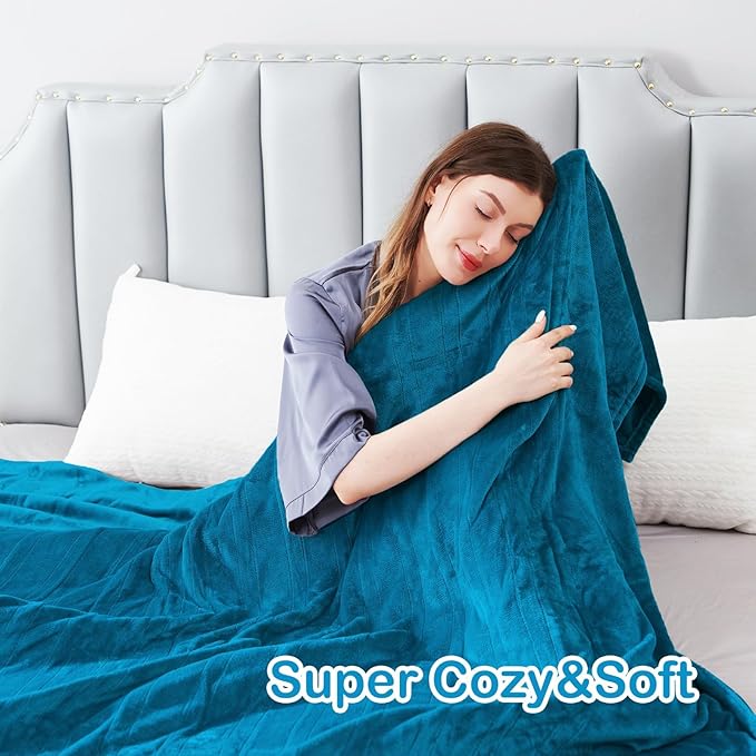 Electric Heated Blanket Queen Size 84"x90", Soft Plush Microplush for Bed, Dual Controllers & Heating Zones, 10Hs Auto Off & 5 Heating Levels, Machine Washable, Gifts for Family-Blue Green