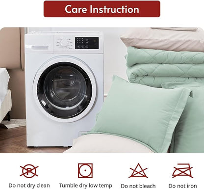 MUXHOMO 7 Pieces Full Comforter Set, Reversible Bed in a Bag Full Size, All Season Bedding Set with Comforter, Flat Sheet, Fitted Sheet, Pillowcases & Shams, Sage Green & Beige