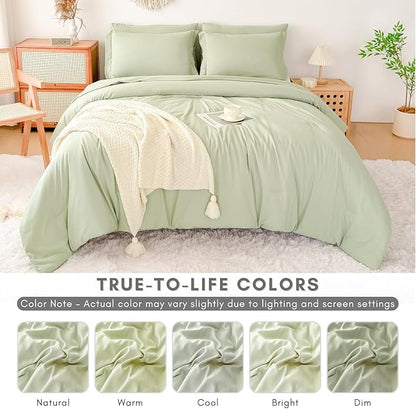 Cal King Comforter Set - 7 Pieces Sage Green Bed in a Bag Cal King Bedding Sets with Comforters, All Seasons Ultra Soft Comforter Bed Set with Sheets,Pillowcases & Shams (104"x90")