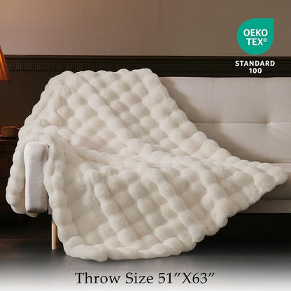 BENVWE Faux Fur Throw Blanket for Couch - Thickened Fluffy Soft Bubble Blanket for Living Room Home Decor - Mothers Day Birthday Gifts for Women Men, Cream White, 50" x 60", 1300GSM