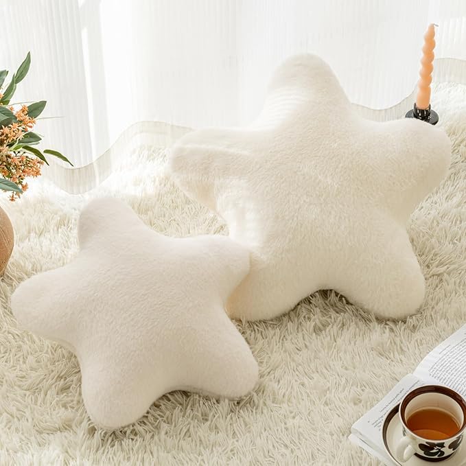 Star Pillow, Decorative Throw Pillow with Plush for Couch, Cute Decor Pillows for Bed, Aesthetic Star Shaped Pillow Fun Cushion for Sofa Living Room (Ivory White, 14.9 Inches)