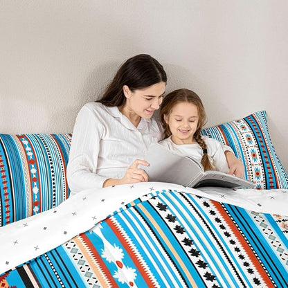 Erosebridal Southwestern Comforter Set Twin Bohemian Geometric Quilt, Ethnic Tribal Arrow Bedding Set Western Duvet Insert, Country Western Bedroom Decor Blue White