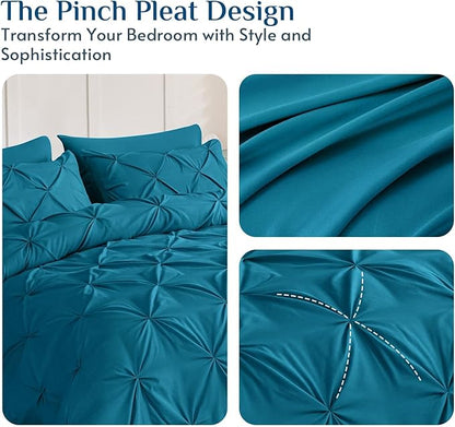 JOLLYVOGUE Full Size Comforter Sets 7 Pieces - Bed in a Bag Full for All Season, Pintuck Bedding Comforter Sets with Comforter, Flat Sheet, Fitted Sheet and Pillowcases & Shams, Teal