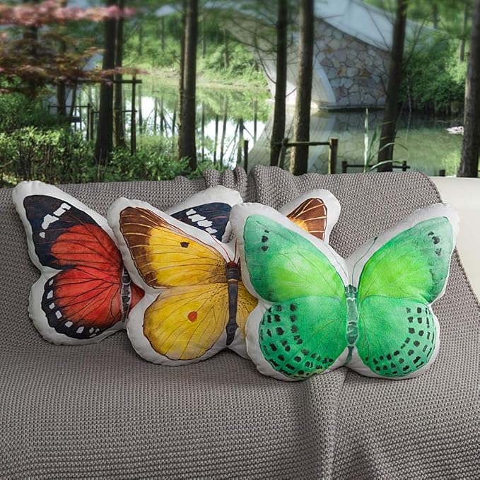 JWH 3D Butterfly Throw Pillow Decorative Animal Throw Pillow Stuffed Plush Lovely Accent Pillow Case Print Pillowcase Cute Cushion for Bed Couch Living Room Home 13x15 Inch Bright Green