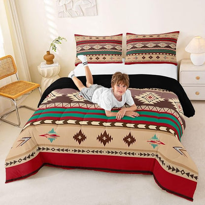Erosebridal Western Quilt Vintage Geometric Bedding Set,Boho Western Comforter Set Full Duvet Insert,Rustic Home Decor Rustic Farmhouse Bedroom,Aztec Bedding Full Native American Decor Red Brown