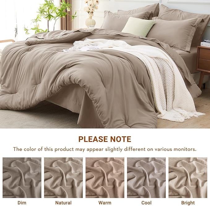 MUXHOMO 7 Pieces King Comforter Set, Soft Bed in a Bag King Size, All Season Bedding Set with Comforter, Flat Sheet, Fitted Sheet, Pillowcases & Shams, Linen