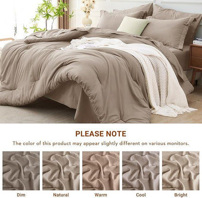 MUXHOMO 7 Pieces King Comforter Set, Soft Bed in a Bag King Size, All Season Bedding Set with Comforter, Flat Sheet, Fitted Sheet, Pillowcases & Shams, Linen