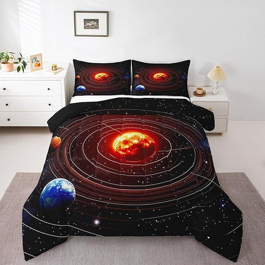 Erosebridal Galaxy Comforter Set Twin Size, Planet Down Comforter, Universe Stars Solar System Quilted Duvet, Mysterious Outer Space Cosmic Bedding Set, Super Soft Breathable Lightweight