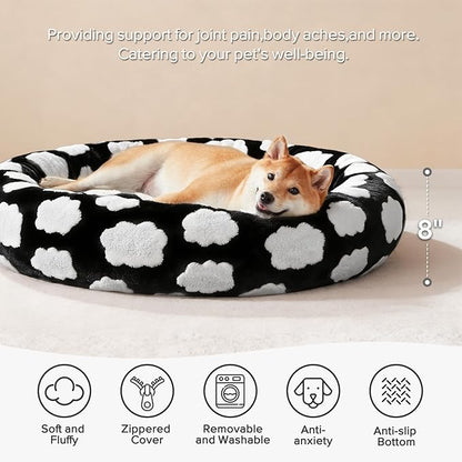 JOEJOY Donut Dog Bed Medium Size Dog, Cute Round Calming Pet Bed with Removable Washable Cover, Orthopedic Puppy Bed with Jacquard Shaggy Plush & Non Skid Bottom