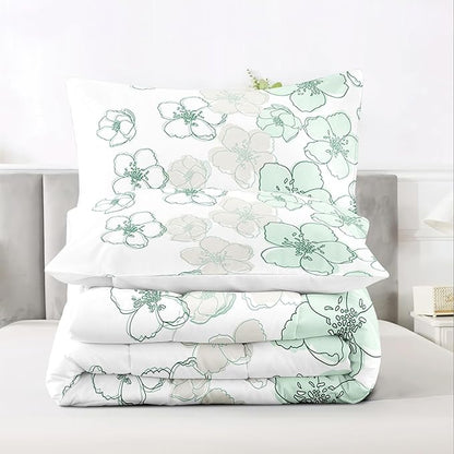 Raphus cucullatus Floral Comforter Set King Size,Green Flower Bedding Set,Botanical Bedding Pretty Floral Comforter Set,Flower Quilt King Size