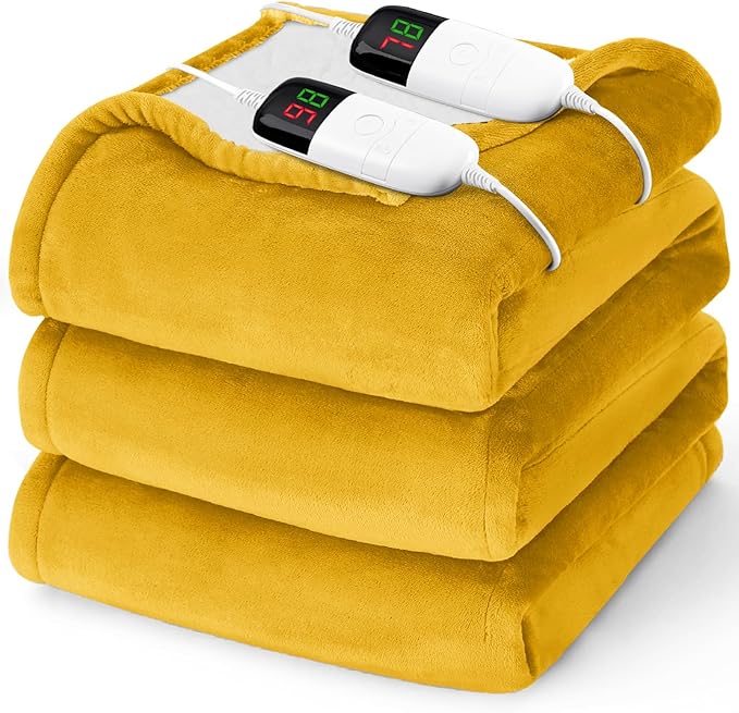 Heated Electric Blanket King Size - 90" x 100" Heating Blanket with Dual Control, 10 Heating Levels & 8 Hours Auto Off, Soft Warm Flannel Blanket, Christmas Birthday Gifts for Senior Grandma