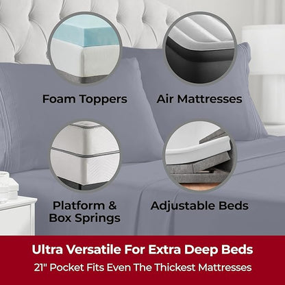 Mellanni Extra Deep King Sheets - 4 PC Iconic Collection Bedding - Hotel Luxury, Ultra Soft, Cooling Bed Sheets - Wrinkle, Fade, Stain Resistant (King, Navy Blue)