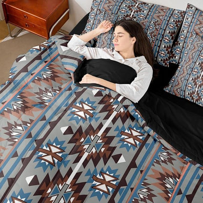 Erosebridal 7 Piece Western Bed in A Bag Queen Southwestern Aztec Comforter Set for Kids Teens Rustic Bohemian Geometric Bedding Sets Vintage Country Tribal Aesthetic Sheet Set with Comforter