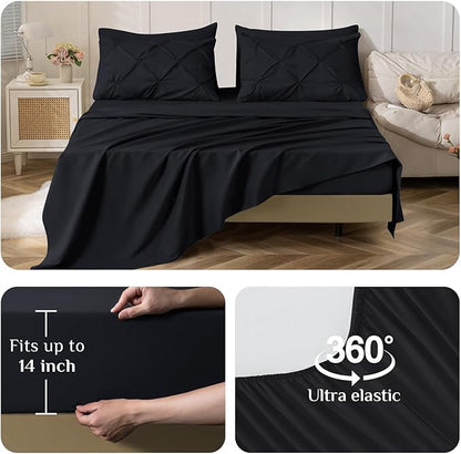 JOLLYVOGUE Full Size Comforter Sets 7 Pieces - Bed in a Bag Full for All Season, Pintuck Bedding Comforter Sets with Comforter, Flat Sheet, Fitted Sheet and Pillowcases & Shams, Black