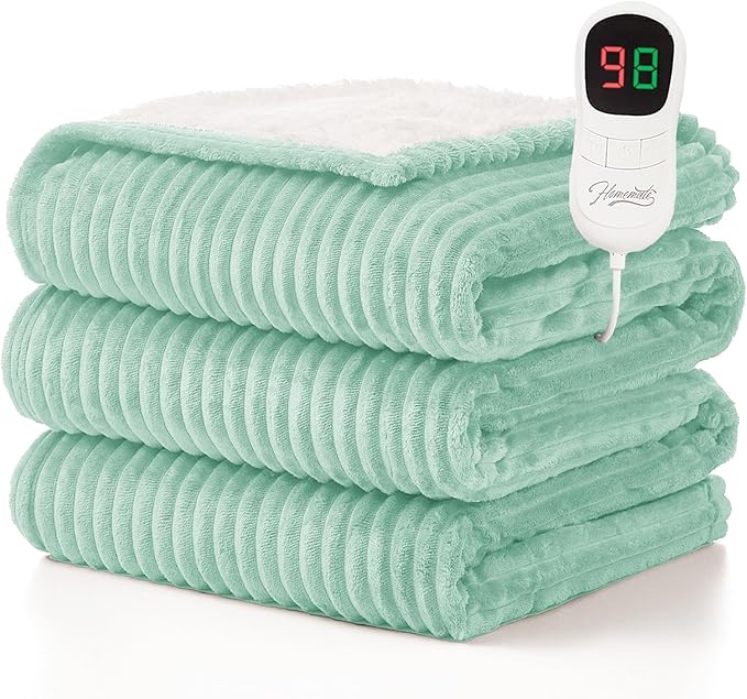 Homemate Electric Heated Blanket Full Size - 72"x84" Heating Blanket Full Size 1/2/4/6/8 Hours Auto-Off 10 Heat Level Over-Heat Protection Soft Flannel Sherpa ETL Certification