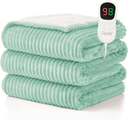 Homemate Electric Heated Blanket Twin Size - 62"x84" Heating Blanket Twin Size 1/2/4/6/8 Hours Auto-Off 10 Heat Level Over-Heat Protection Soft Flannel Sherpa ETL Certification