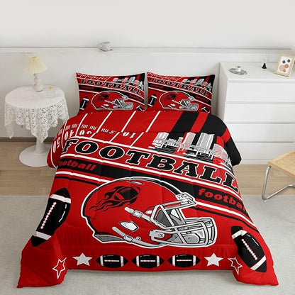 Feelyou Football Bedding Set Boys Girls King Size Comforter Set Sports Theme Women Men Football City Comforter Rugby Sports Duvet Quilt Bedroom Decor
