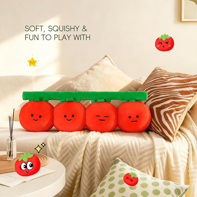 LANPU Cute Tomato Throw Pillow, Soft Plush Fruit Cushion, Kawaii Decorative Pillow for Couch Bed Sofa, Fun Plush Home Decor Gift for Couch and Bed