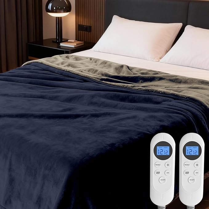 Heated Blanket Queen Size, 84"x90" Electric Heating Soft Dual-Sided Flannel Machine Washable Blanket, 12 Heat Levels & 12 Hours Auto Off, Soft Warm Flannel Blanket, Overheat Protection with ETL & FCC