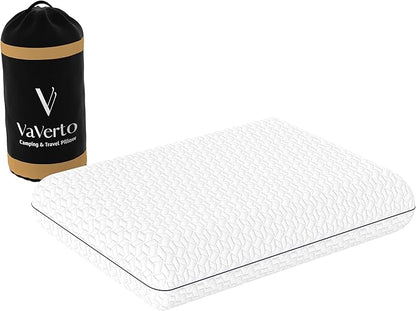 Vaverto Small Memory Foam Bed Pillow for Camping - Compressible Medium Firm, Breathable Cover, Machine Washable, Ideal Backpacking