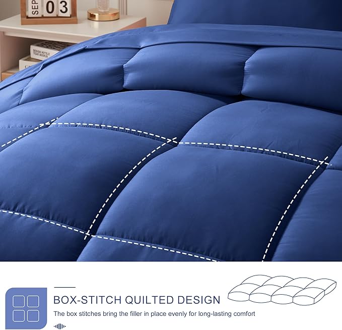 Newspin King Comforter Set Blue - Bed in a Bag King Size 7 Pieces, All Season Bed Set, Fluffy Comforter Set with Sheets, Sheet Set Quilt Blanket, Pillowcases & Shams